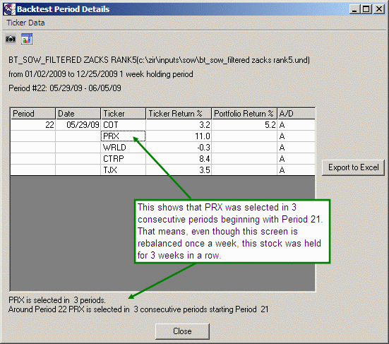 Details Window for Individual Periods